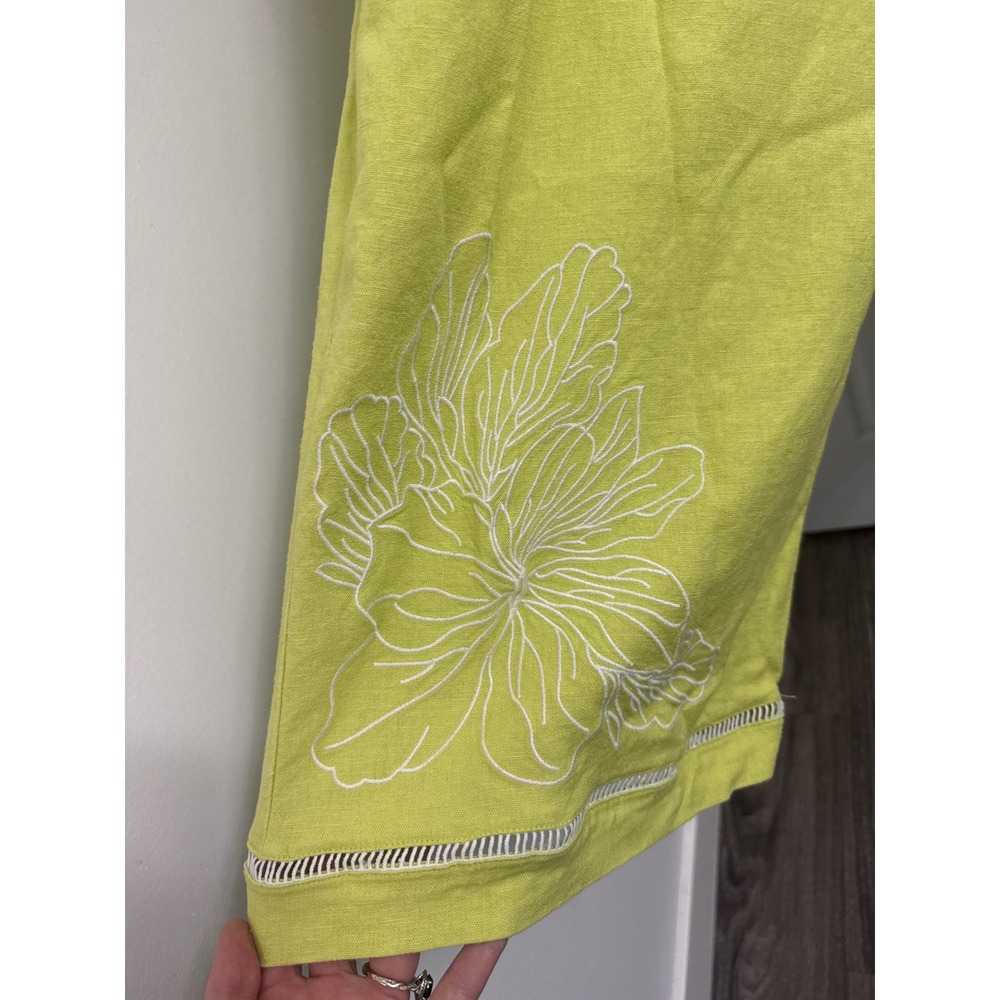 House of Harlow 1960 Lime Green Linen Blend Wide Leg Embroidered Pants Large - Picture 2 of 5